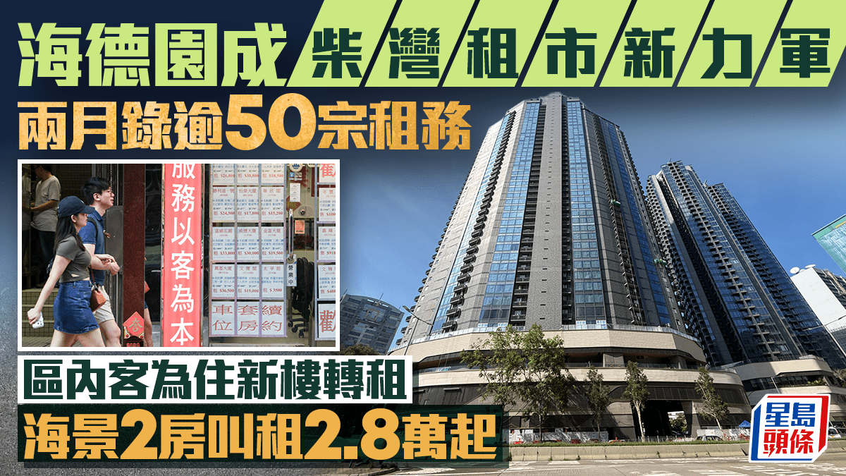 海德園成柴灣租市新力軍 兩月錄逾50宗租務 區內客為住新樓轉租 海景2房叫租2.8萬起