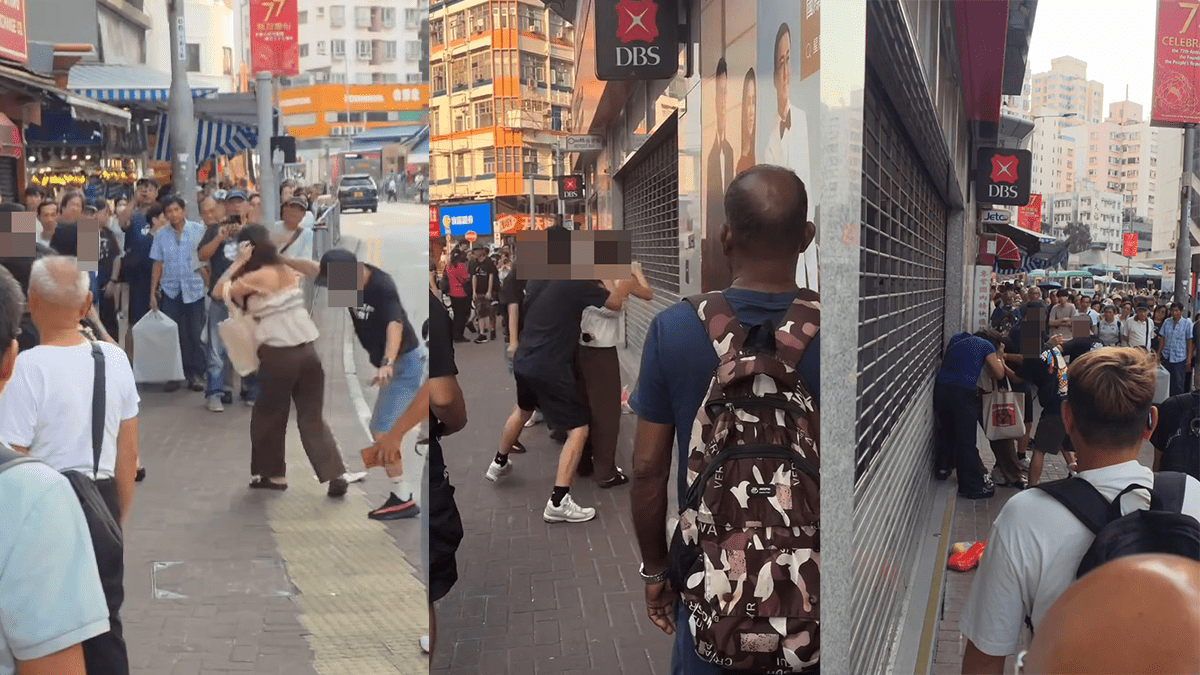 元朗MMA｜5男女街頭激戰拳拳到肉 中年漢心痛妻被毆咆哮：「你打我老婆？」